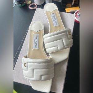 jimmy choo Themis lambskin slide in white